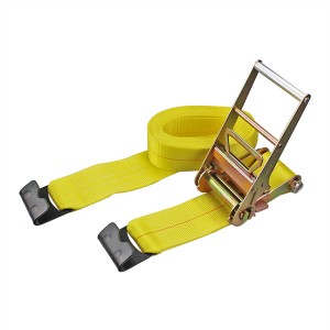 Correa amarela de amarre de trinquete de 3″ con ganchos planos