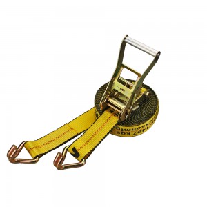 OEM High Quality Safety Polyester Lifting Sling Manufacturers –  2inch Ratchet Tie Down 27FT 3333lbs Cargo strap with double J hook and eage guard – Jiulong International