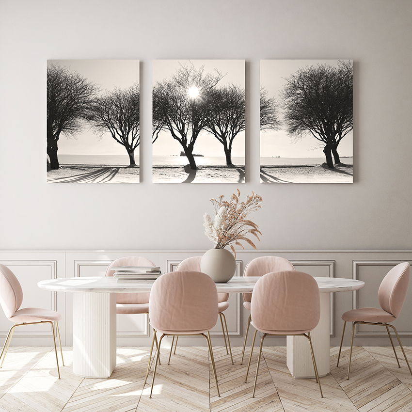 3 pièces toile mur Art peinture paysage d'hiver au coucher du soleil impression sur toile paysage maison décor moderne
