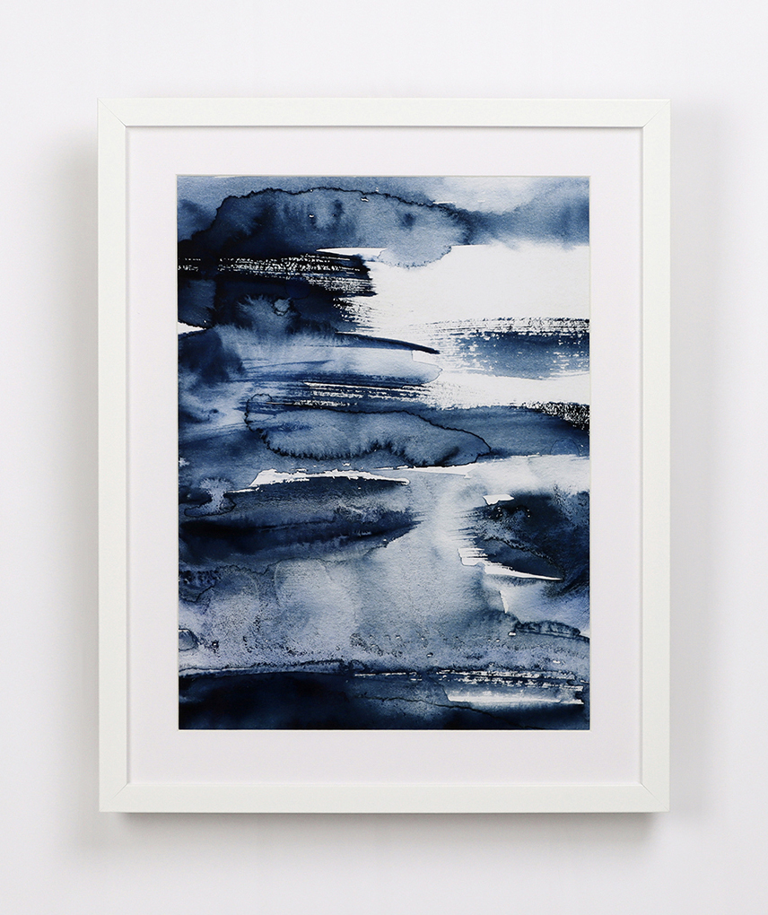 Ṣeto ti 2 Framed Blue Watercolor Abstract Wall Art