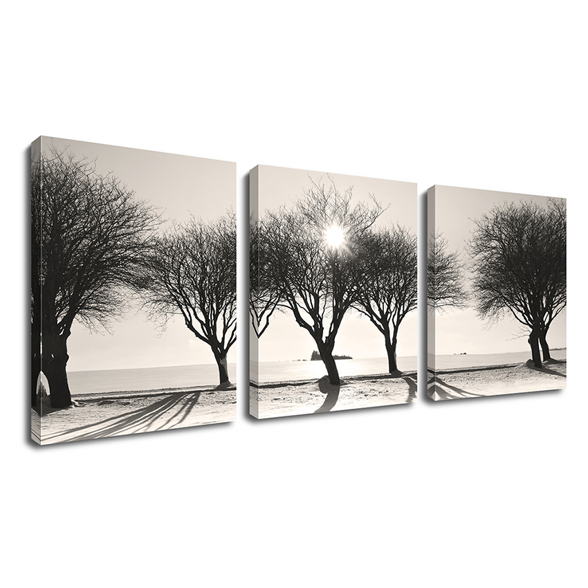 3 парчиња платно ѕидно сликарство Зимски пејзаж на зајдисонце печатење на платно пејзаж Модерен декор на домот