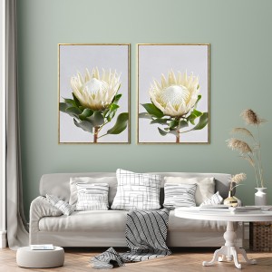 Pienk koning protea blom dekoratiewe skildery met raam muur seil