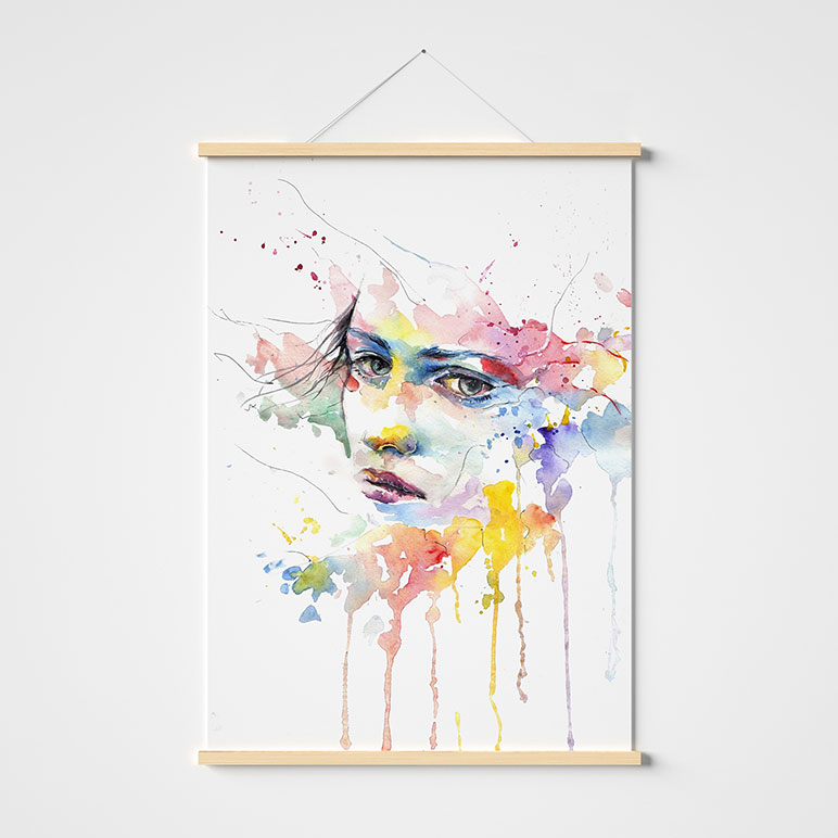 Abstract Watercolor Woman Face Scroll Canvas Painting