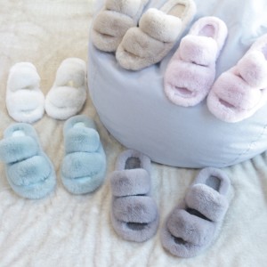 House Big Fur Open Toe Two Strap Slippers
