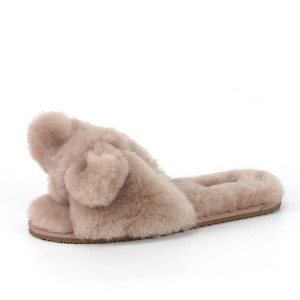 Ejiji Fluffy Furry Real Fur Sheep Wool Sheepskin Slippers