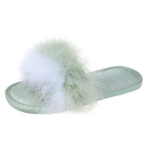 Ejiji Fluffy Feather One Strap Wedding Party Bridesmaid Satin Slides Bride Slippers