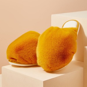 Продажба на едро на дамски зимни топли меки вегански чехли с голяма козина с нов дизайн в стил котешки патч