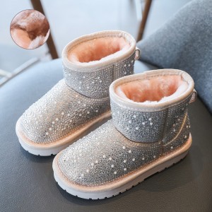 Didmeninė prekyba žiemos naujos mados vaikų mergaičių blizgučiai Bling Bling vaikams šilti kailiniai sniego batai
