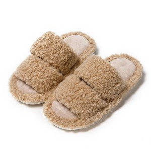 Pantuflas personalizadas e cómodas e esponxosas con correa dobre de moda de pel de cordeiro