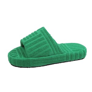 Omenala Womenmụ nwanyị na-ekpo ọkụ Soft Famous Toweling slides Ejiji okomoko Green Terry Towel Slippers