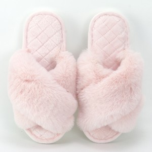 Pantofole diapositive di pelliccia di coniglio imitata rosa in croce di donna personalizzate