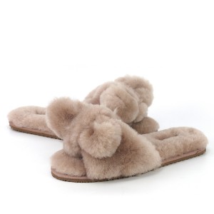 Ejiji Fluffy Furry Real Fur Sheep Wool Sheepskin Slippers