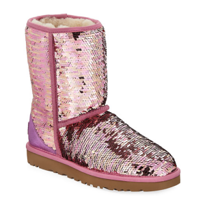 ស្បែកជើងកវែងរដូវរងារបស់ស្ត្រី OEM មានភាពកក់ក្តៅក្នុងផ្ទះបុរាណ Glitter Snow Sequin Sparkle Pink