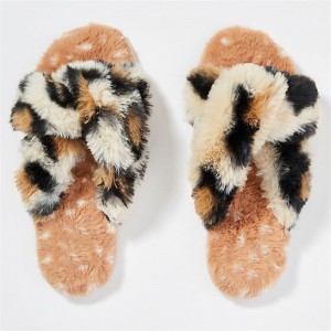 Ejiji Soft Comfy Faux Fur Cross Slippers Women