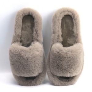 Women Fluffy Indoor Vegan Fur Slippers និមិត្តសញ្ញាផ្ទាល់ខ្លួន