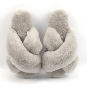 Pantuflas de pel de ovella de banda cruzada personalizadas para mulleres