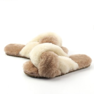 Pantuflas de pel de ovella para mulleres populares e cómodas