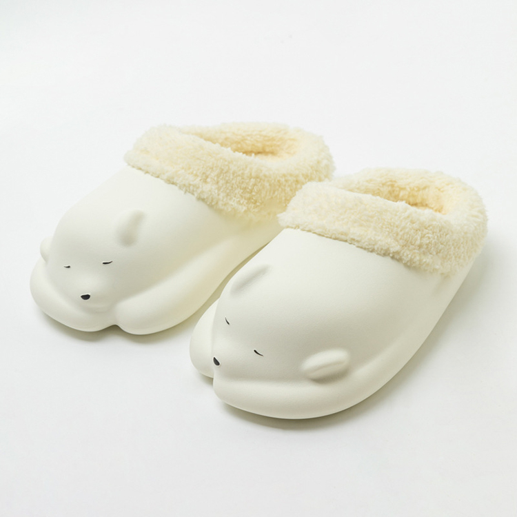 Hosale Girl Spring Water Proof White Cute Bear Women Winter Sleepers Slippers Featured Image