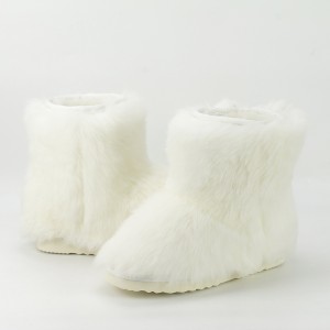 Продажба на едро на меки удобни модни бели пухкави космати естествена овча кожа Зимни топли ботуши за сняг до глезена