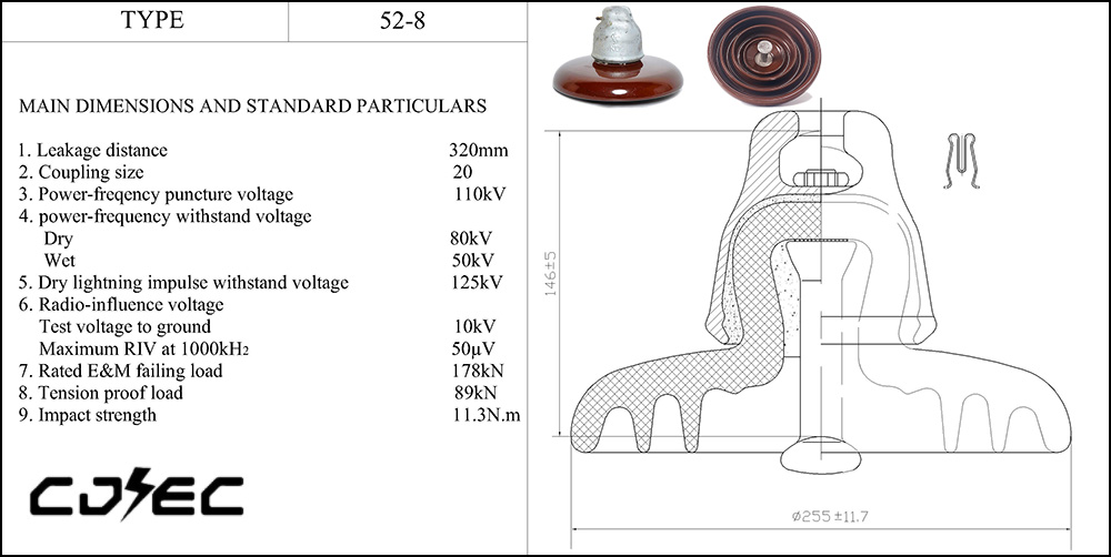 178 kn ANSI 52-8 Високонапонска суспензија на отворен диск Порцелански Инсу ( (13)