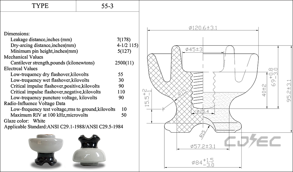 11,5kv 11kn ANSI 55-3 vysokonapäťový porcelánový kolík typu porcelánový izolátor (13)