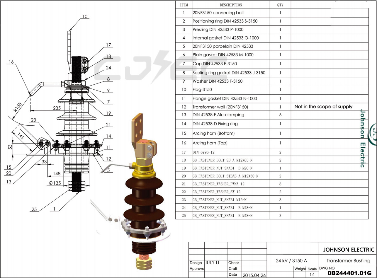 24kv 20NF250 Порцеланова втулка за трансформатор за високо напрежение (2)
