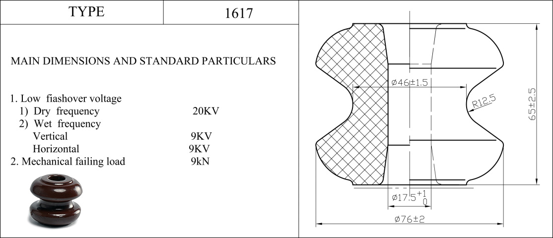 Isolateurs électriques en porcelaine à manille BS 1617 pour basse tension (7)