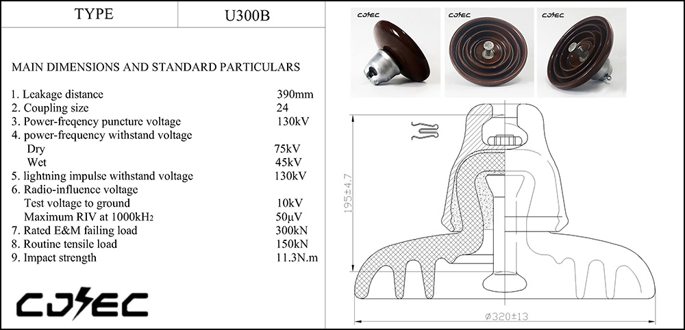 Порцелански изолатор за суспензија на диск 300 kn U300B (13)