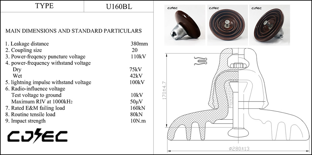 Aislador de porcelana de suspensión de disco 160kn U160BL (13)