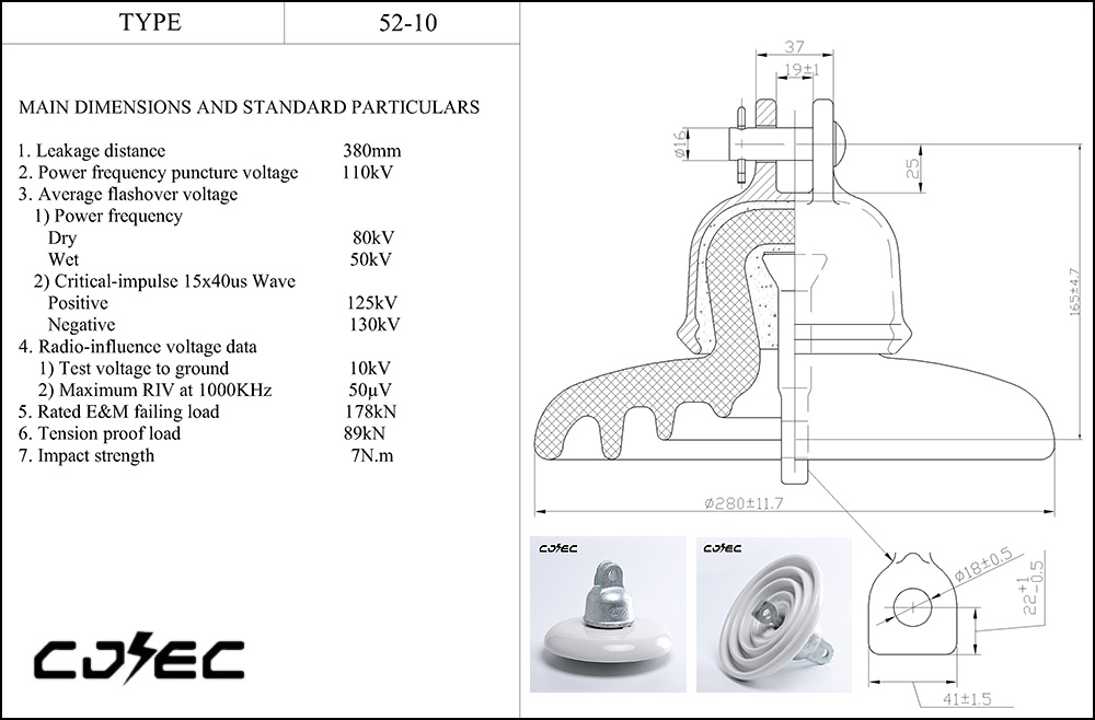 178kn ANSI 52-10 High Voltage Outdoor Disc Suspension Porcelain Sa (1)