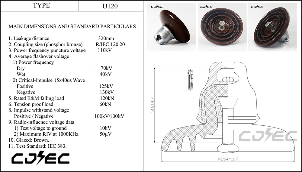 Порцелански изолатор за суспензија на диск од 120 kn U120BL (16)