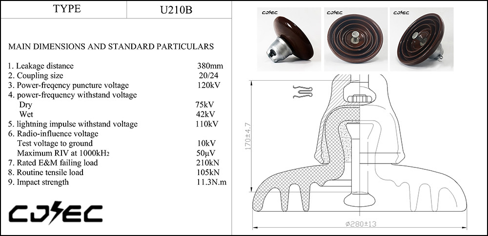 Isolador de porcelana de suspensão de disco U210B 210kn (13)