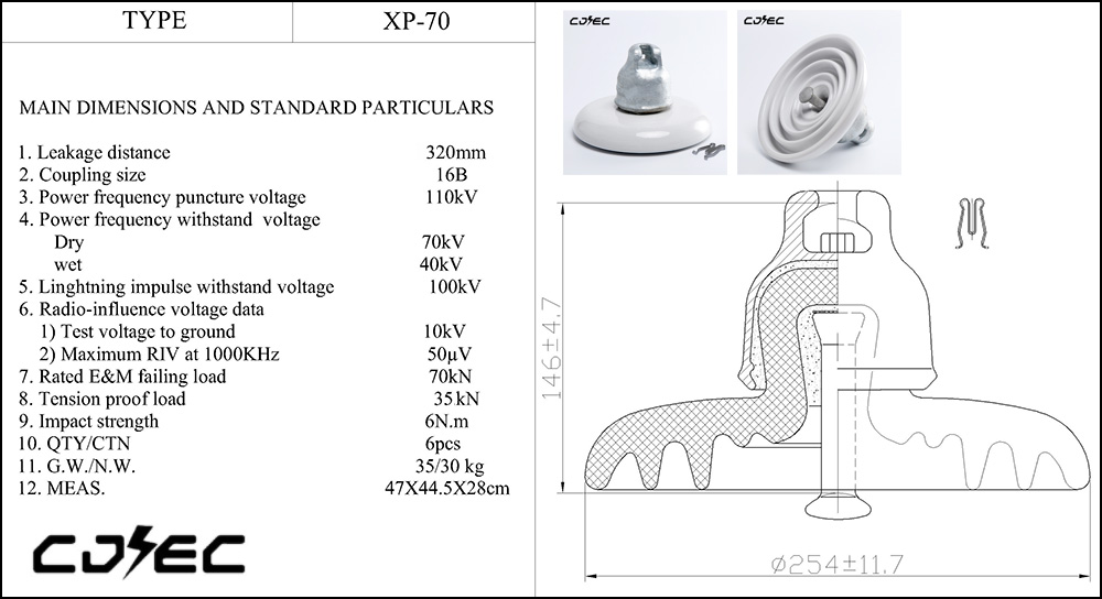 I-70kn U70BL Disc Suspension Porcelain Insulator (13)