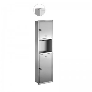 Shopping mall office building SUS304 stainless steel recessed waste bin and paper towel dispenser with trash bin