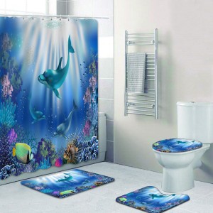 Bathroom Liner Waterproof Digital Printing Shower Curtain Set