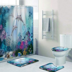 Bathroom Liner Waterproof Digital Printing Shower Curtain Set