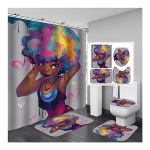 Custom 3D Digitally Printed Bathroom Waterproof Curtain Set