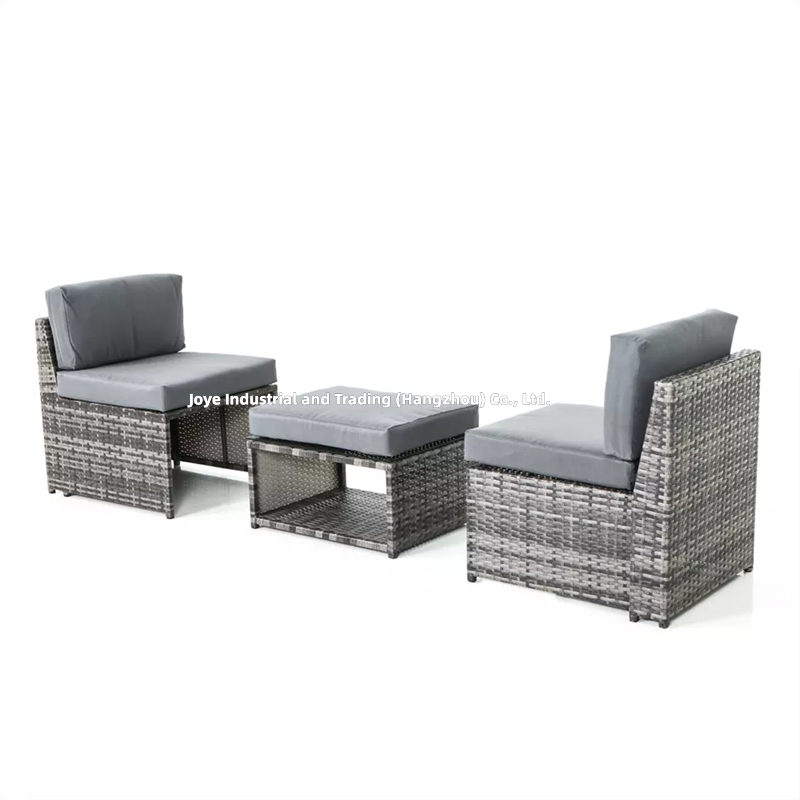 Joyeleisure Timra 3pcs Steel Rattan Lounge Set nga May mga Cushions