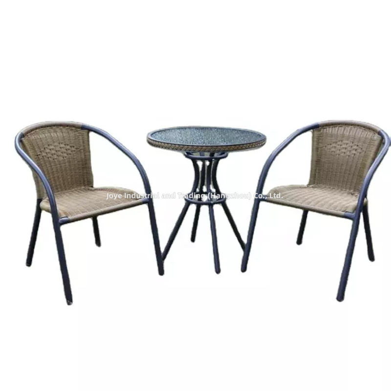 Joyeleisure 3pcs Rattan Chair ug Coffee Table Bistro Set