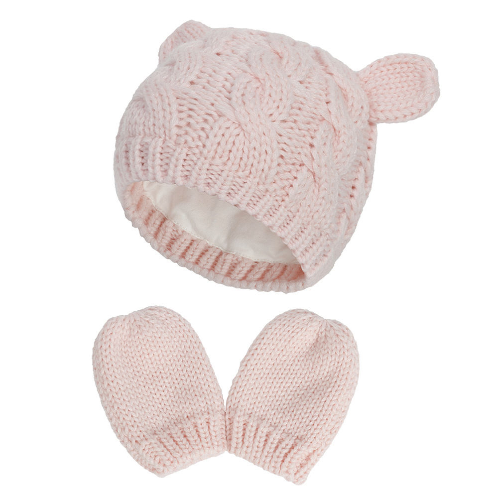 Winter Fashion Infant Beanie ġewwa tal-qoton Warm Baby Hat Gloves Sets