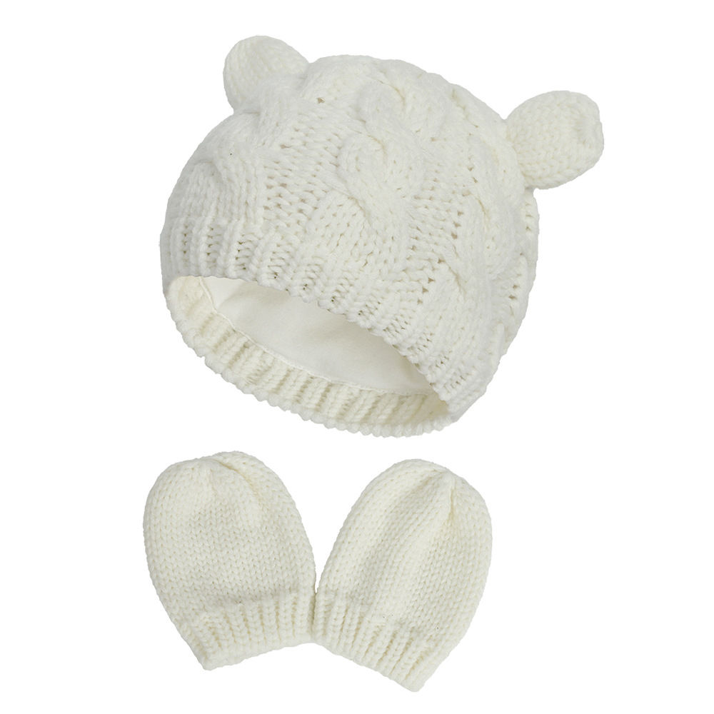 Зимна модна шапка за кърмачета от вътрешната страна на комплекти топли ръкавици за бебешка шапка