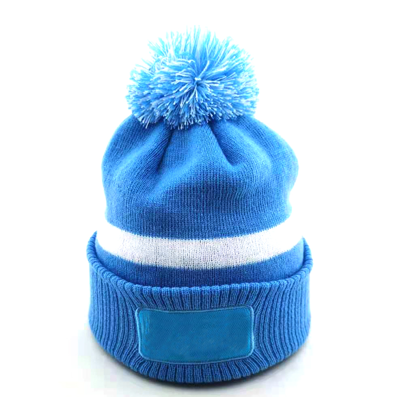 Autumn Winter Colour Solid Knitted Hats with pompon