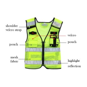 Security Clothing mesh trafftic vest nga adunay reflective band safety warning vest