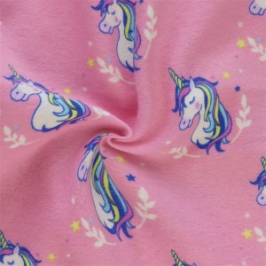 Pabrik borongan Cina 100% Katun unicorn dicitak flannel lawon pikeun Kaos ganti baju jeung Imah Tekstil