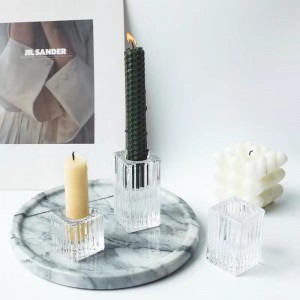 Pemegang candlestick tiang jelas hiasan lucite Clear Glass Tealight Cuboid candle holder