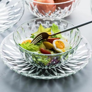 Augstas kvalitātes Eiropas caurspīdīgs stikla trauku šķīvju šķīvis, apļveida stikla pārtikas šķīvis