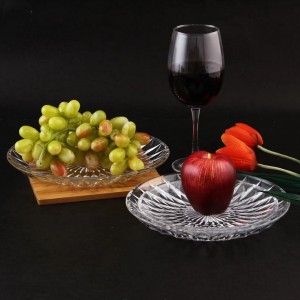 Kualitas luhur Éropa Transparan Glassware Plate Dish Circular Kaca Food Plate