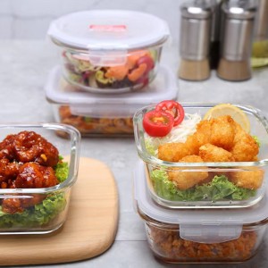 Contenidors d'emmagatzematge d'aliments de bol de vidre quadrat transparent d'alta qualitat per a aliments
