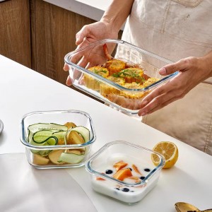 Obdélníková skleněná nádoba na potraviny v minimalistickém stylu Krabice na potraviny