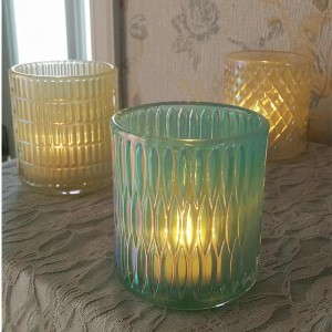 Transparan Candlestick Cup Bouji Bokal Glass Tealight Chandèl Holder pou maryaj